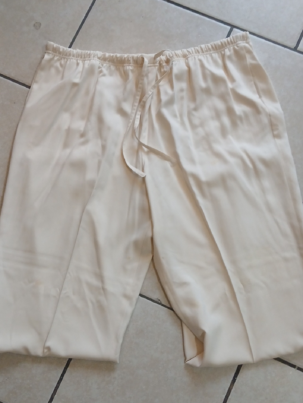 NEIMAN MARCUS Womens Size L Cream Drawstring Srraight Leg Lightweight Pants